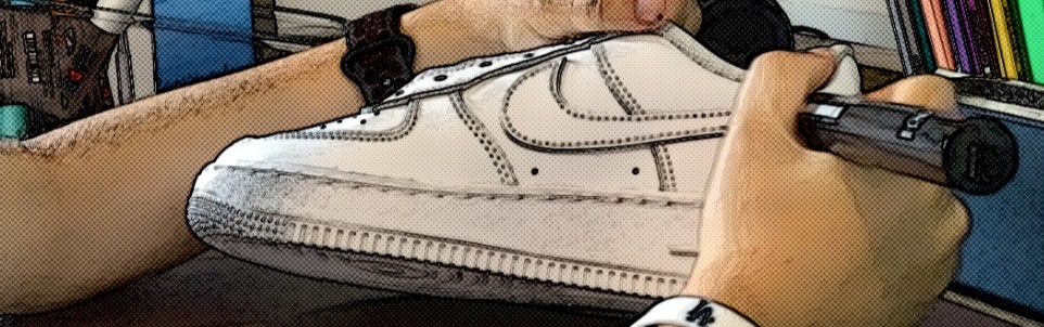 Parker customizing a shoe